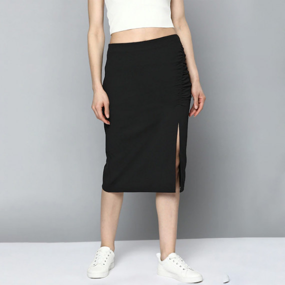 https://www.bloomwow.in/products/women-black-pure-cotton-solid-ruched-straight-skirt