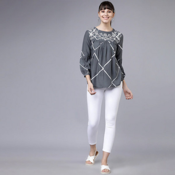 https://www.bloomwow.in/products/women-grey-and-white-printed-a-line-top