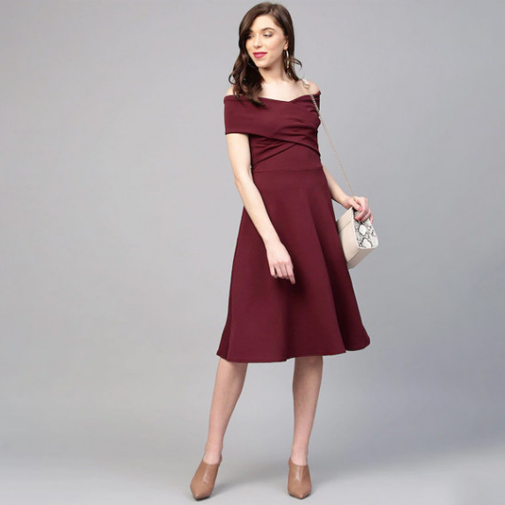 https://www.bloomwow.in/products/burgundy-off-shoulder-pleated-fit-flare-dress