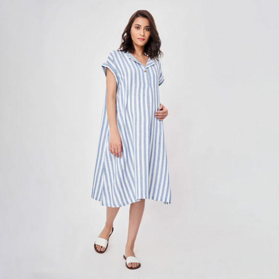 https://www.bloomwow.in/products/blue-striped-maternity-shirt-midi-dress
