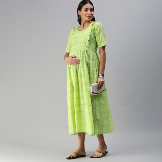https://www.bloomwow.in/products/lime-green-woven-design-handloom-maternity-a-line-midi-dress