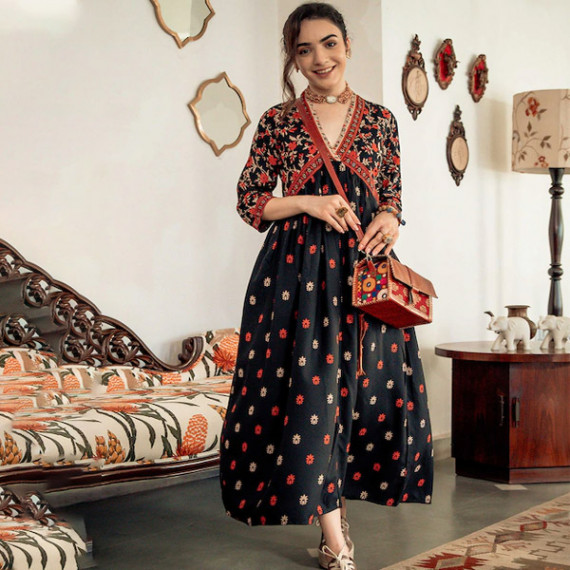 https://www.bloomwow.in/products/black-orange-ethnic-motifs-printed-maxi-dress