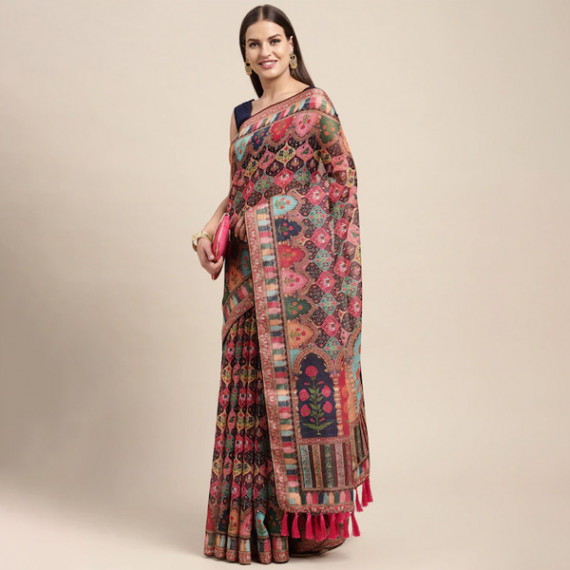 https://www.bloomwow.in/products/peach-coloured-multicoloured-kalamkari-sequinned-linen-blend-block-print-saree
